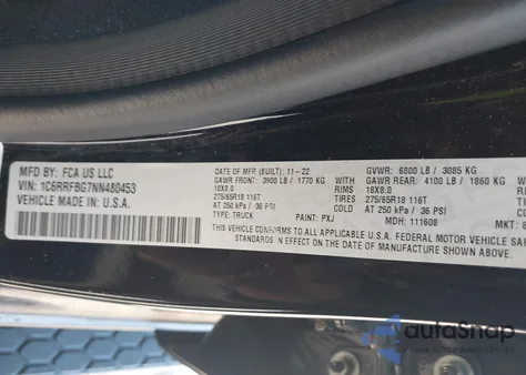 2022 Ram 1500 Big Horn Quad Cab 4X4 6'4 Box z USA, uszkodzony, nr VIN 1C6RRFBG7NN480453